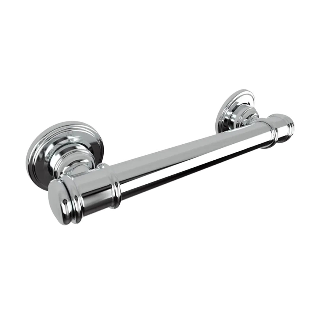 Chrome grab rail used in accessible bathroom modifications