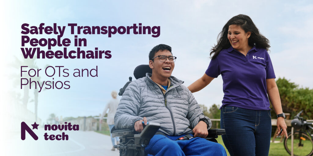 A promotional graphic for NovitaTech's Transport Safety Training. The left side features text reading: 