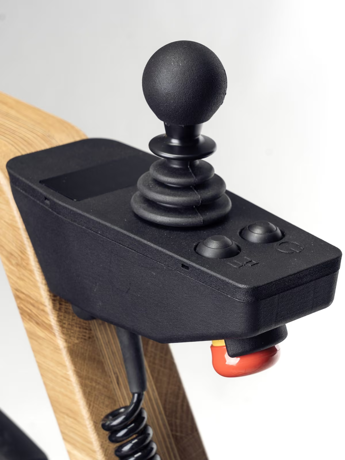 Close-up of the Hoss R1 joystick control used to drive the self-balancing wheelchair